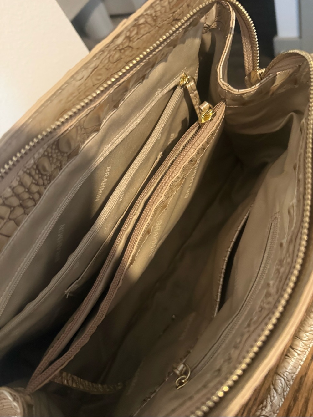 Brahmin Croc-Embossed Satchel in Taupe - Picture 4 of 7